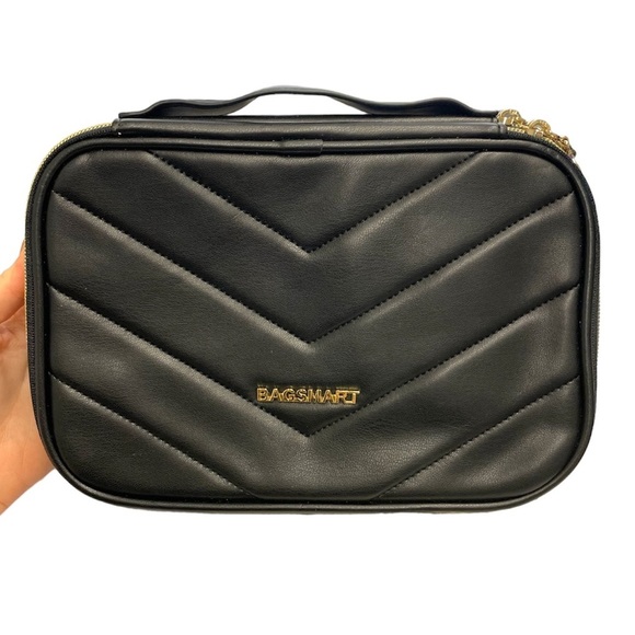 Black Travel Jewelry Organizer Portable Pleather Faux Leather Case - Picture 2 of 14